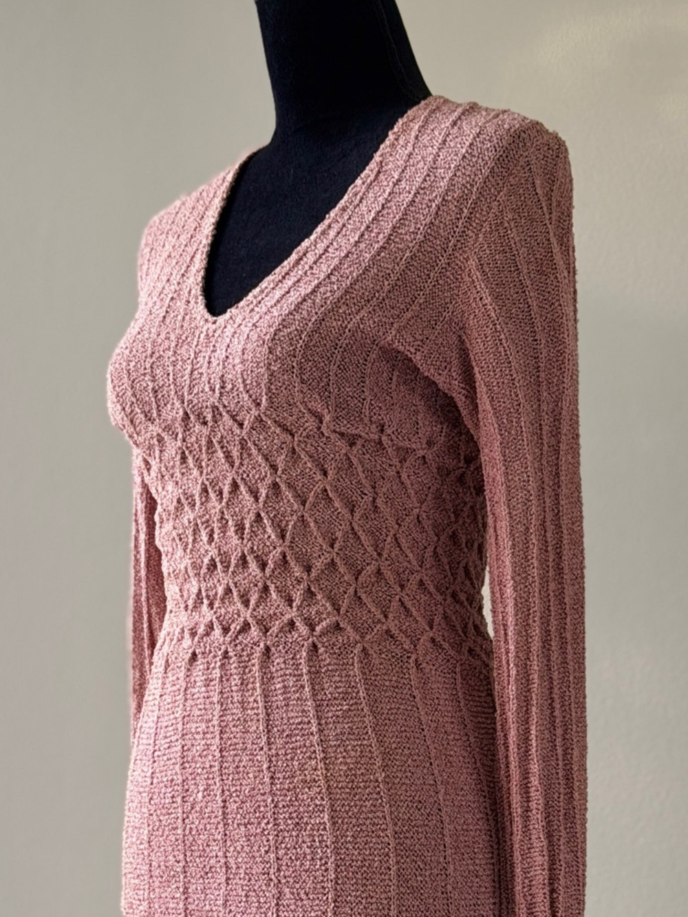 Vintage Soft Rose Knit Maxi Dress